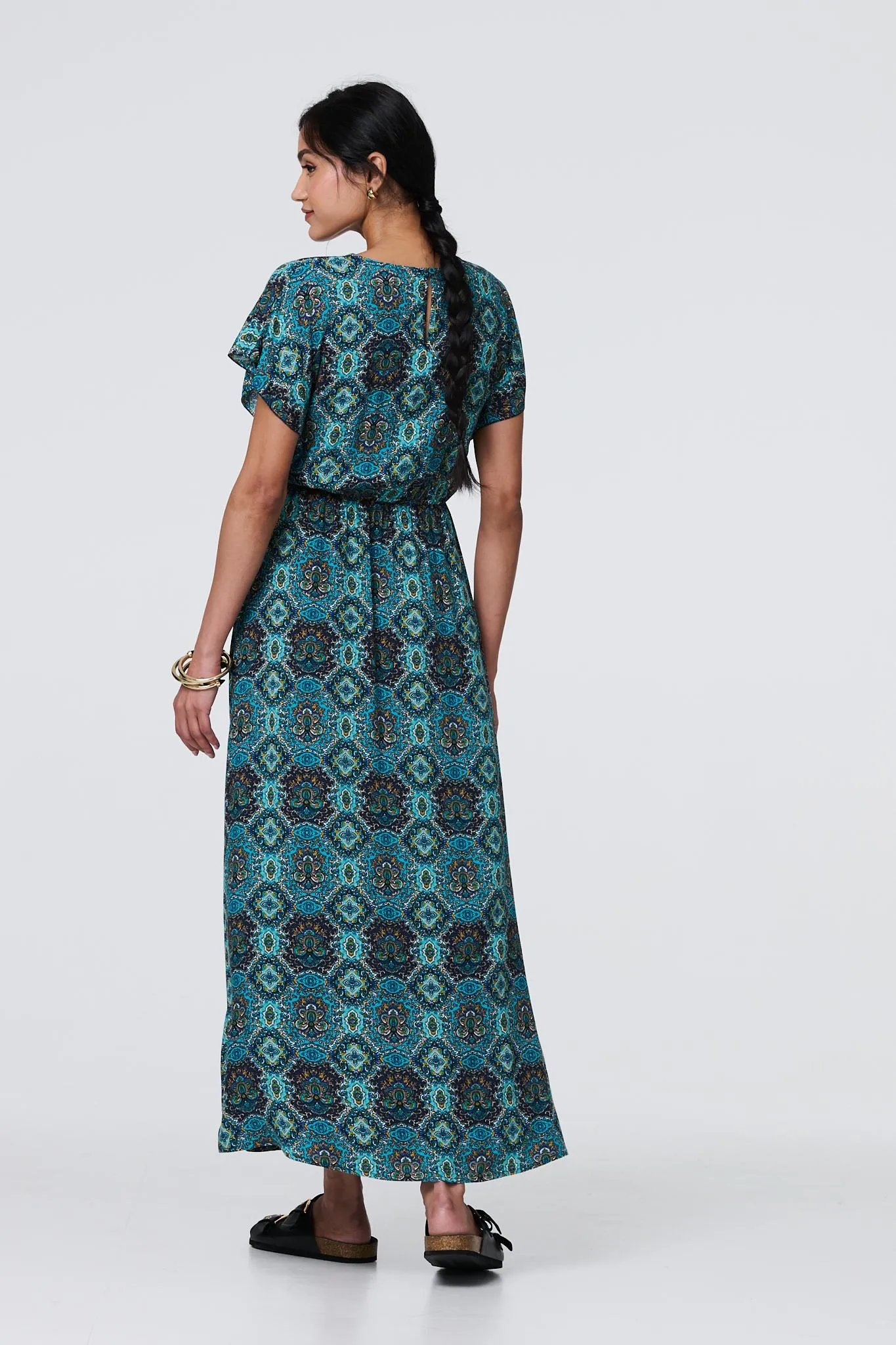 Printed Batwing Sleeve Maxi Dress