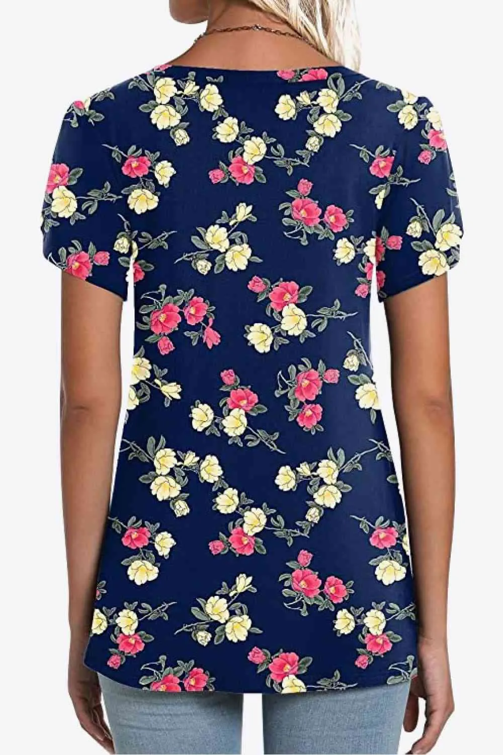 Printed Petal Sleeve V-Neck Blouse