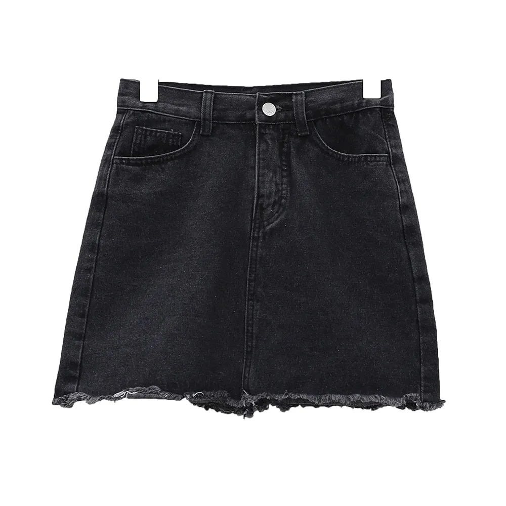 Raw Hem Bleached Denim Skirt OA05