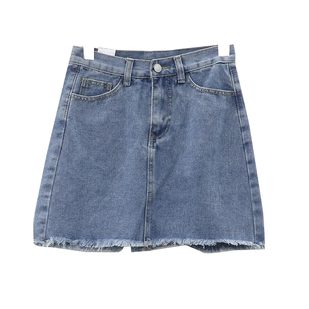 Raw Hem Bleached Denim Skirt OA05