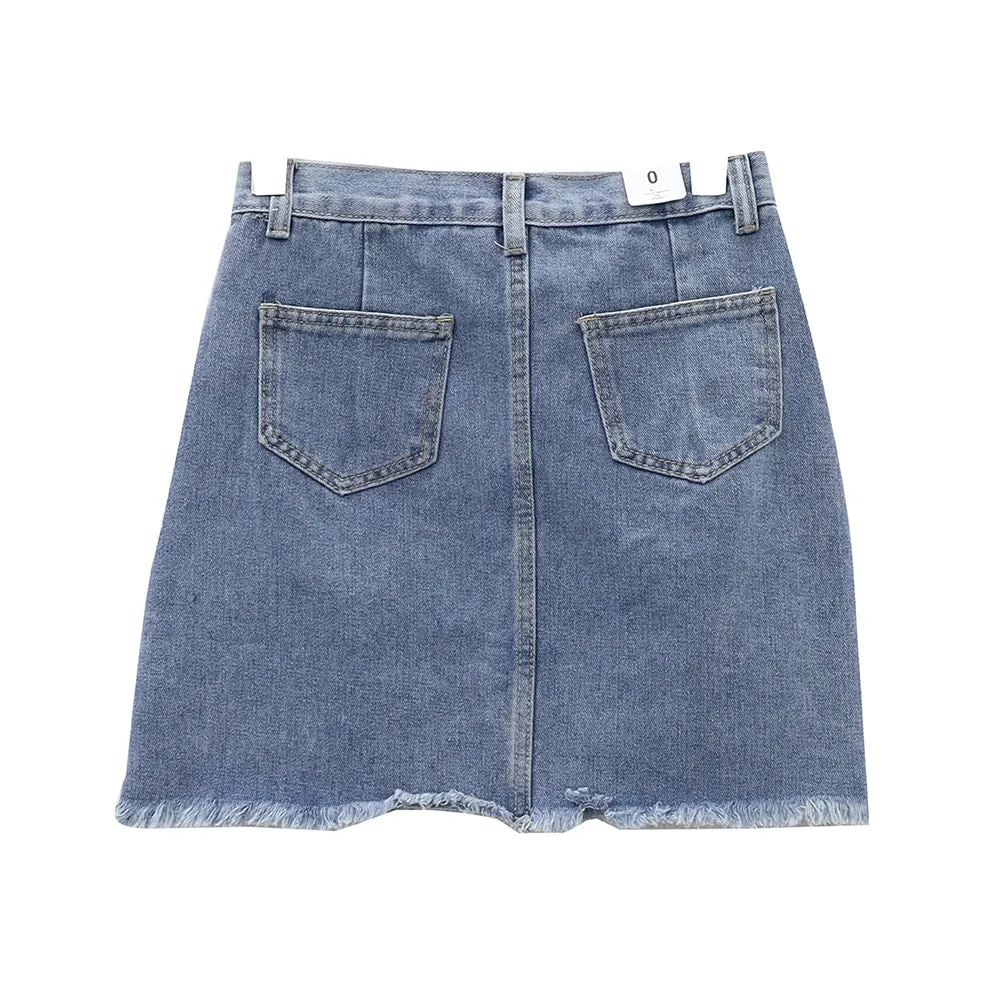 Raw Hem Bleached Denim Skirt OA05