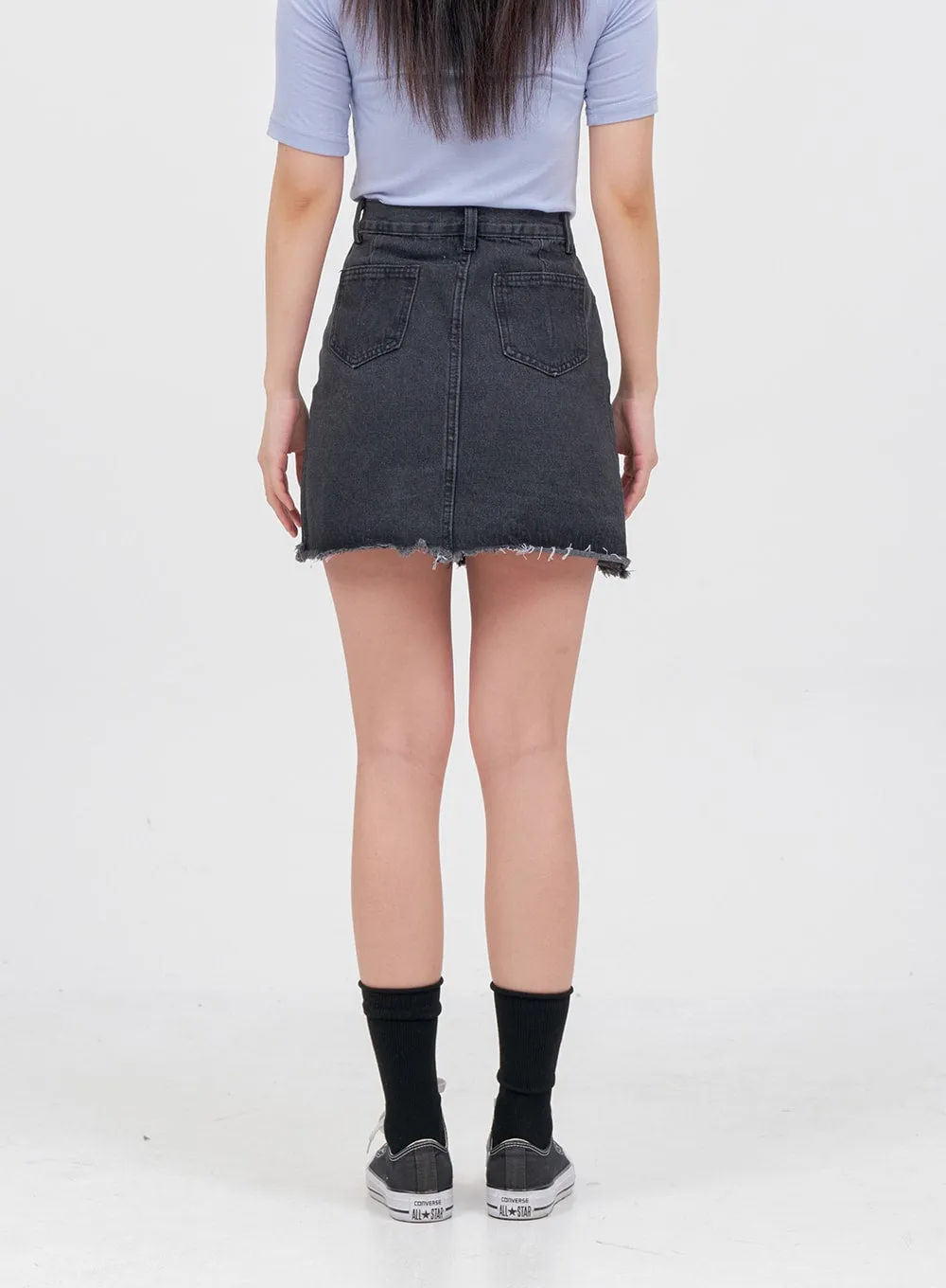 Raw Hem Bleached Denim Skirt OA05