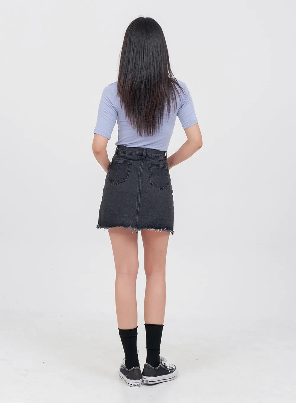 Raw Hem Bleached Denim Skirt OA05