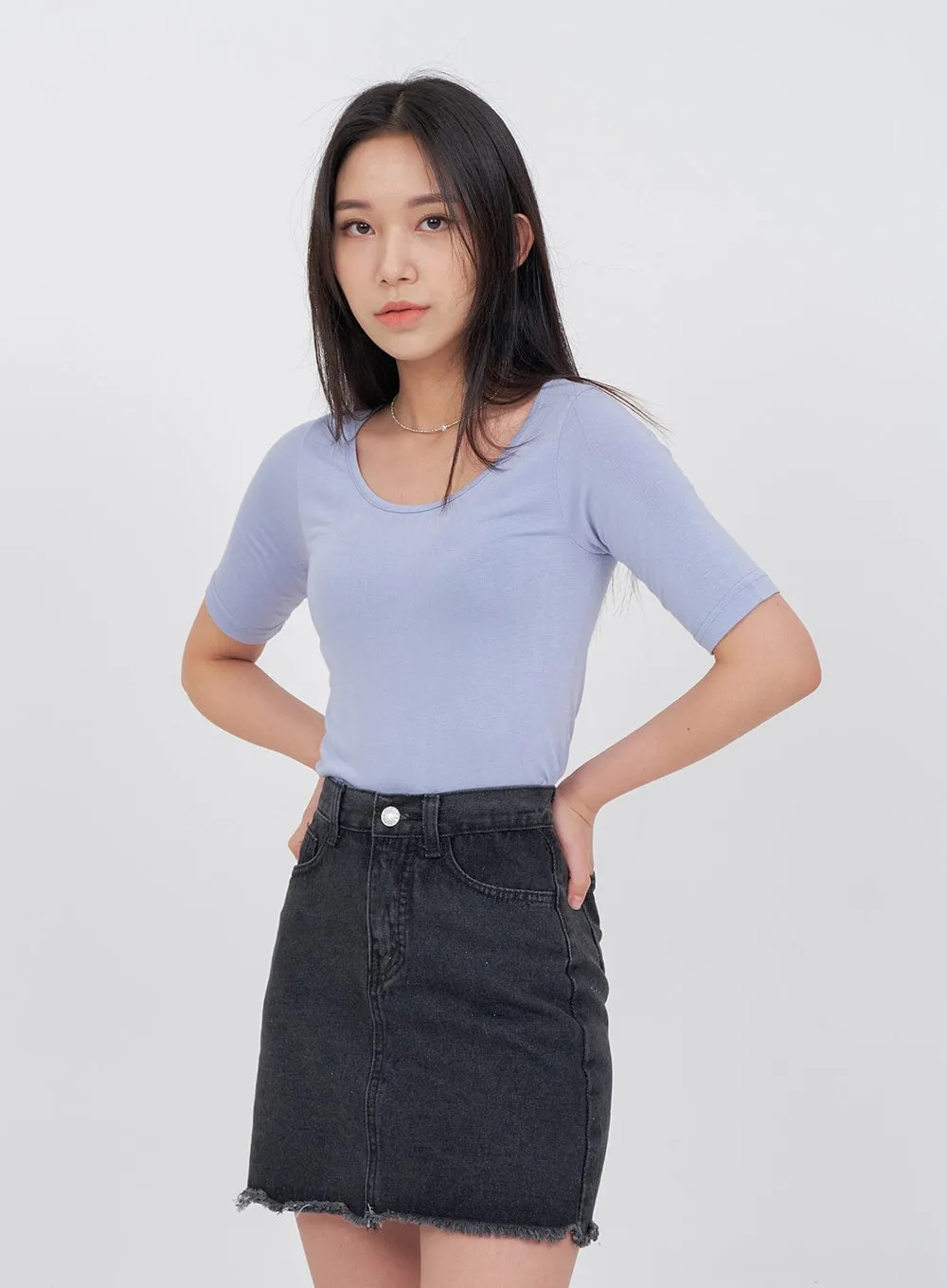 Raw Hem Bleached Denim Skirt OA05