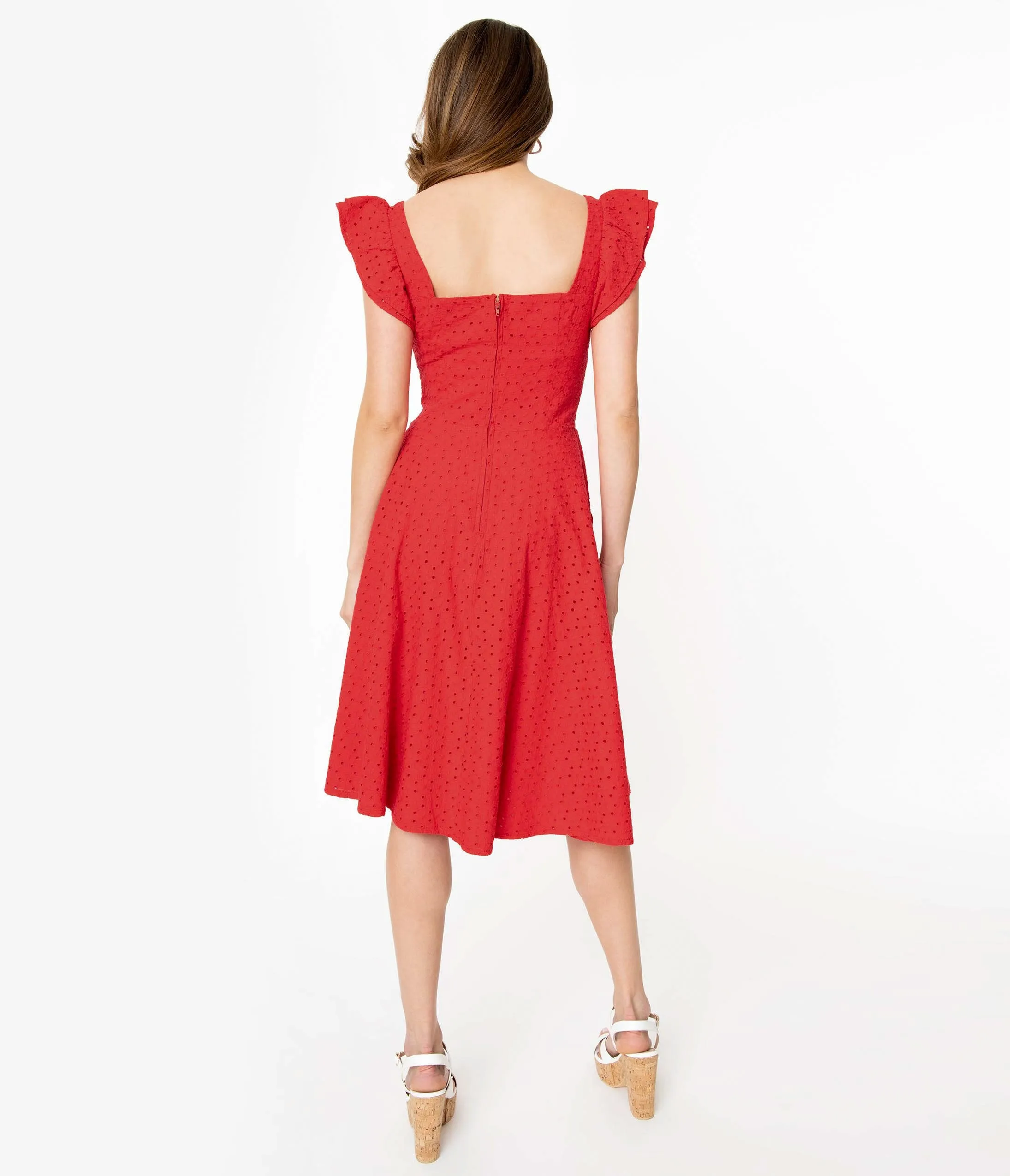 Red Eyelet Lace Smocked Raphaella Swing Dress