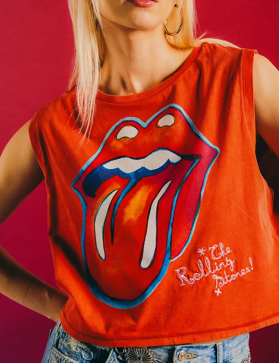 Red Tongue Logo Graphic Print Cropped Vest