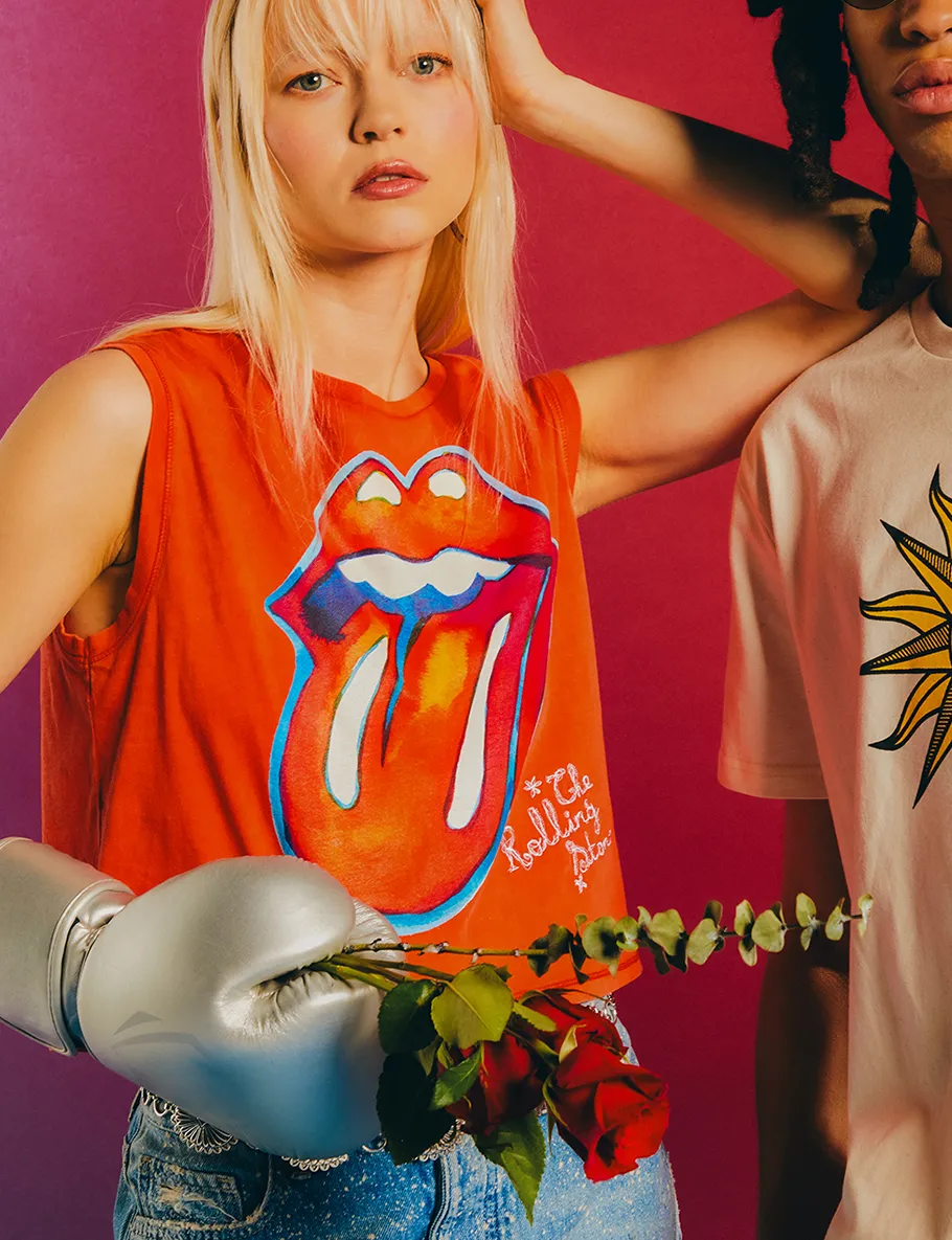 Red Tongue Logo Graphic Print Cropped Vest