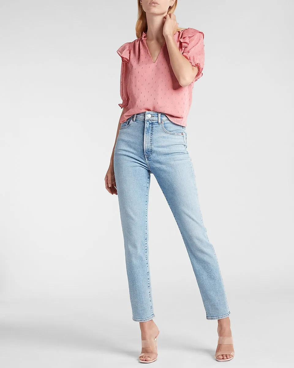 Ruffle Puff Sleeve Top in Dusty Rose