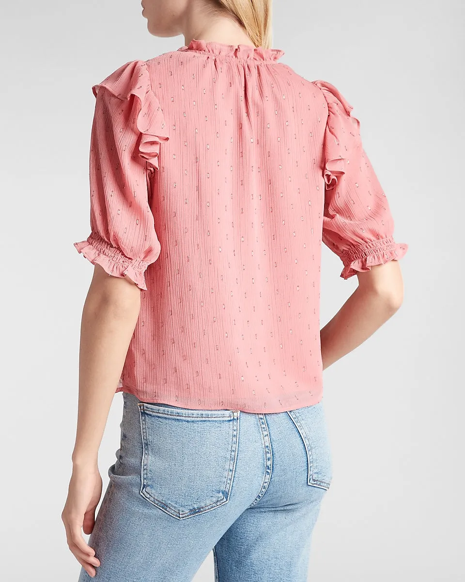 Ruffle Puff Sleeve Top in Dusty Rose