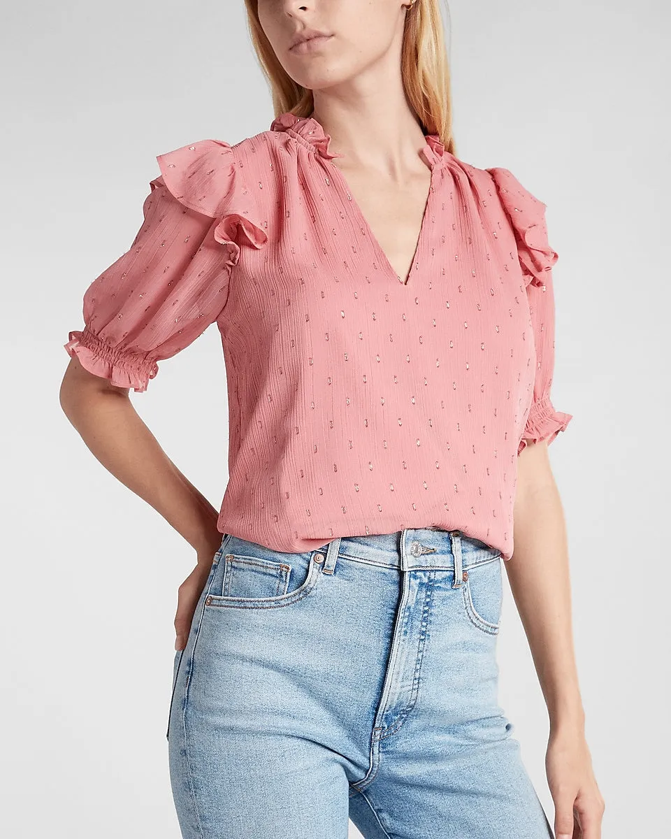 Ruffle Puff Sleeve Top in Dusty Rose