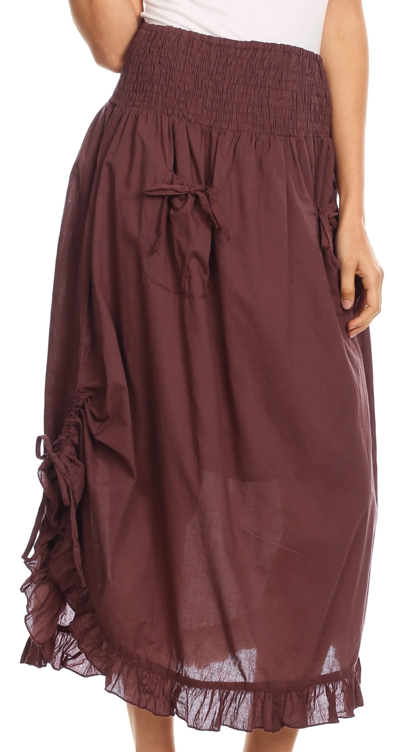 Sakkas Coco Long Cotton Ruffle Skirt with Pockets and Elastic Waistband