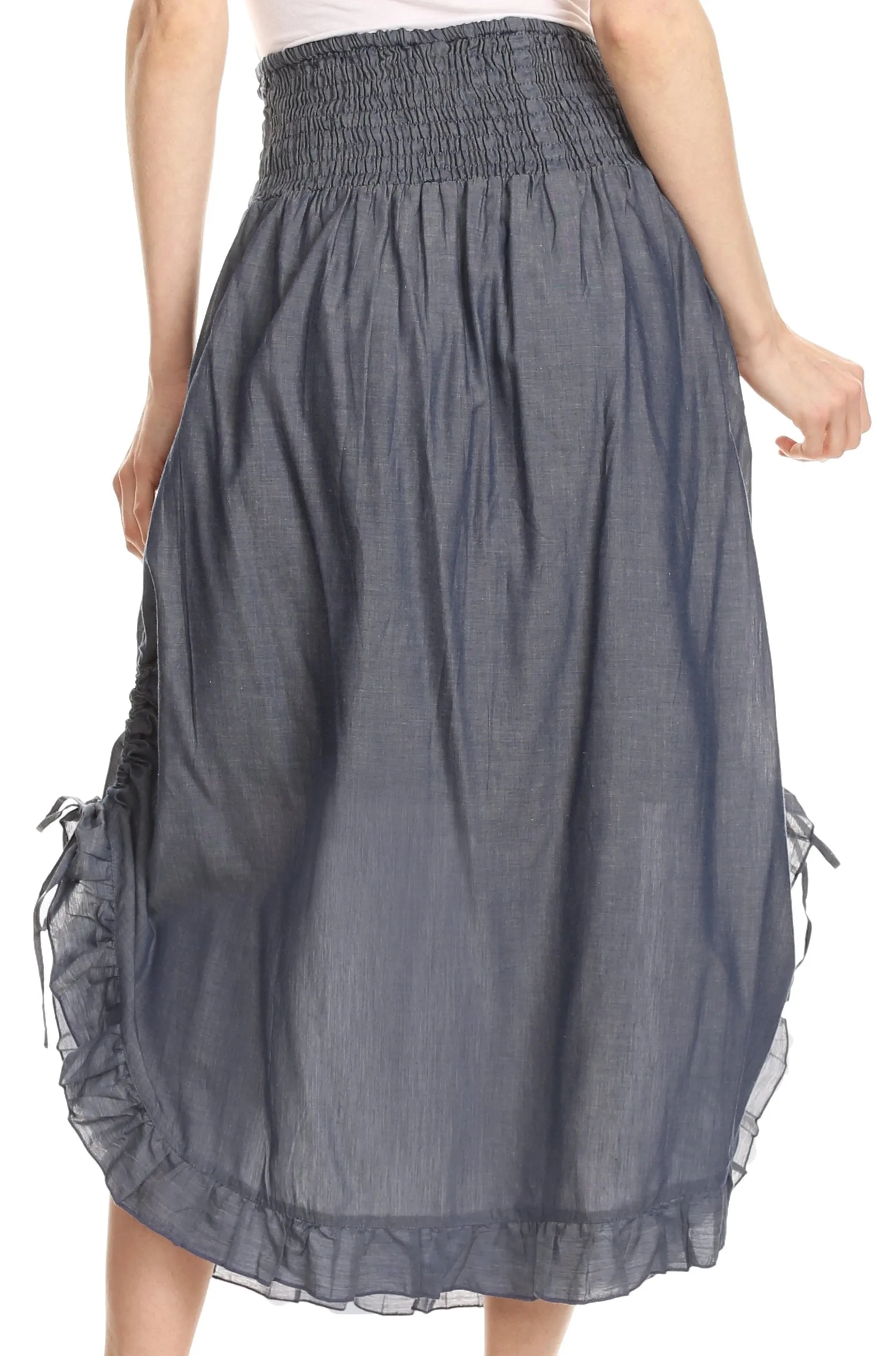 Sakkas Coco Long Cotton Ruffle Skirt with Pockets and Elastic Waistband