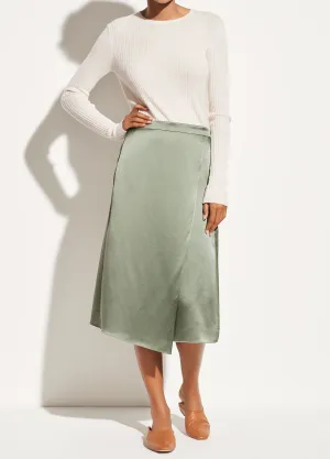 Satin Drape Panel Skirt in Sage Flint