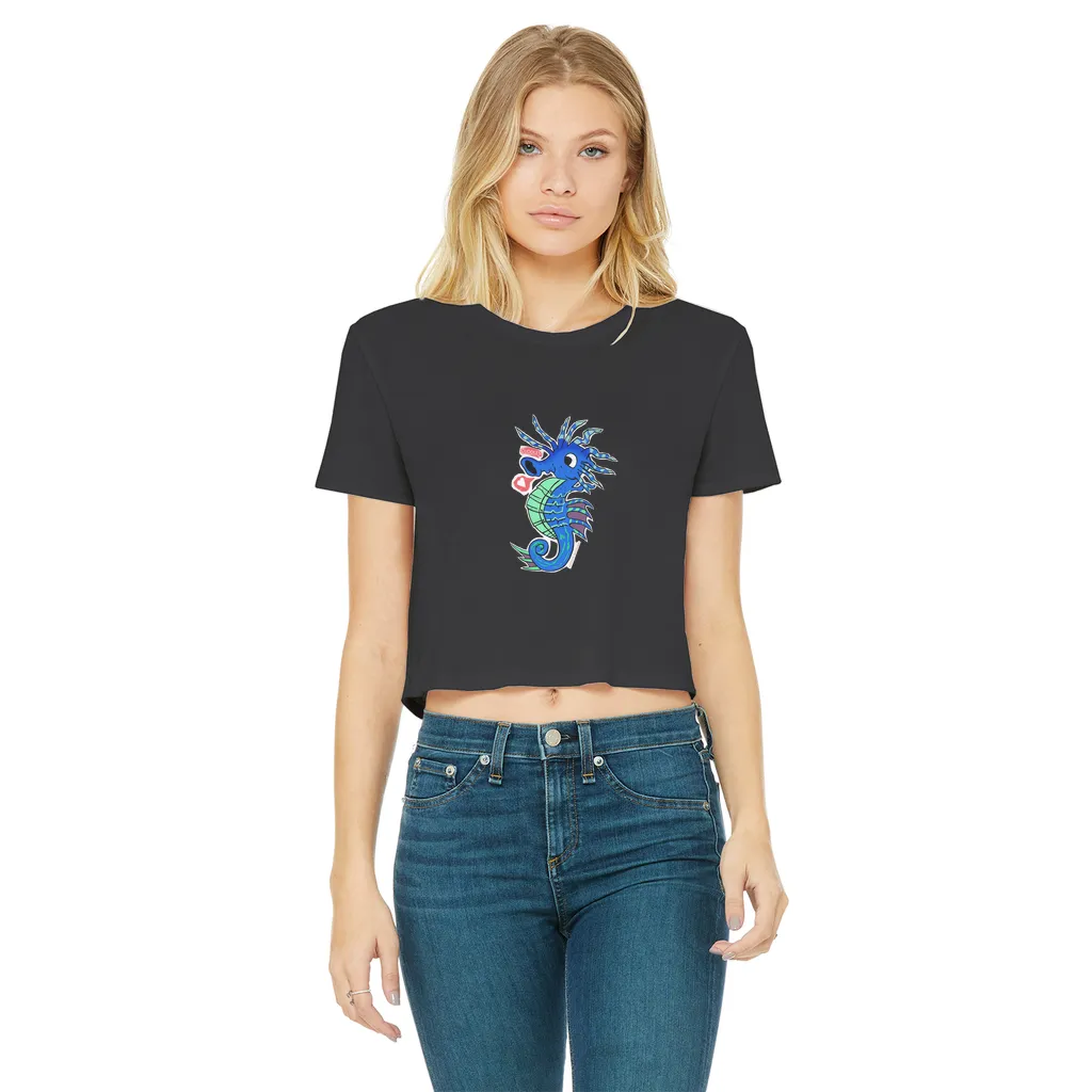 Scribblers the Seahorse Classic Women's Cropped Raw Edge T-Shirt