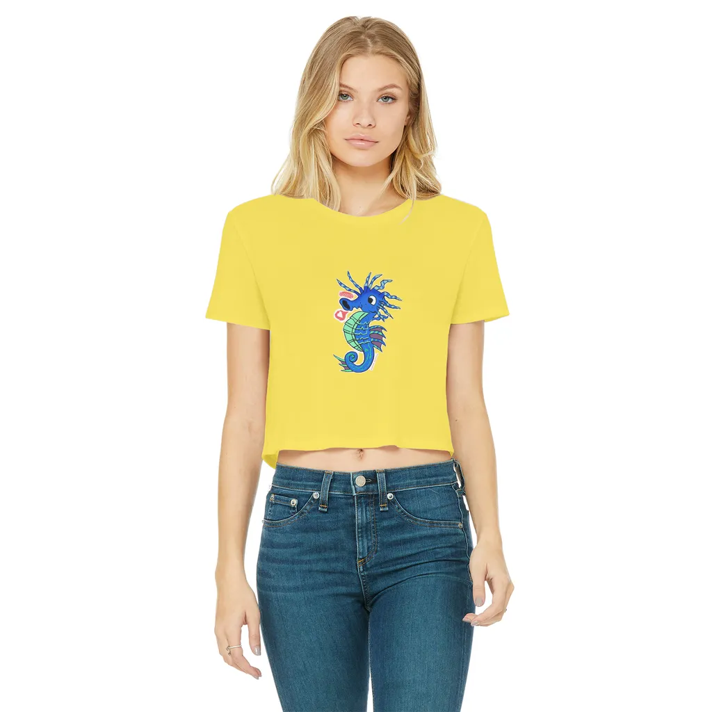 Scribblers the Seahorse Classic Women's Cropped Raw Edge T-Shirt