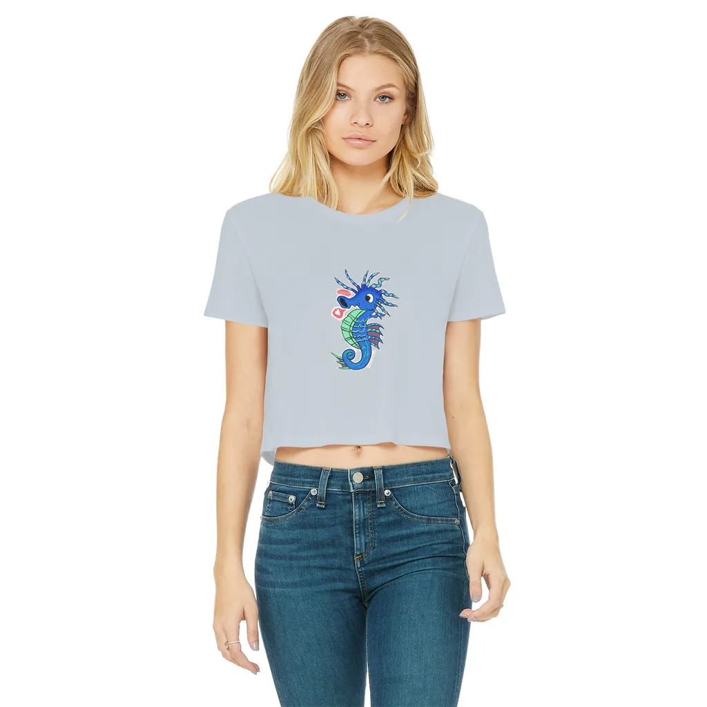 Scribblers the Seahorse Classic Women's Cropped Raw Edge T-Shirt