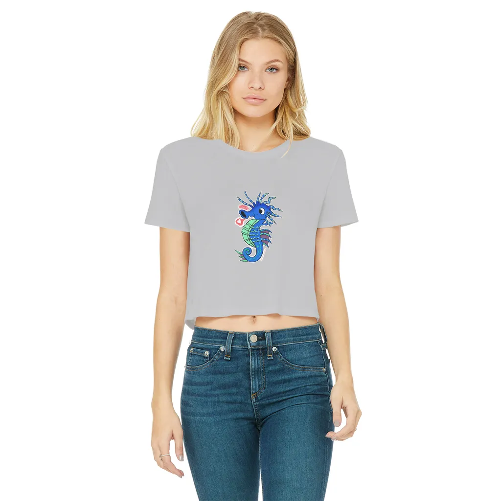 Scribblers the Seahorse Classic Women's Cropped Raw Edge T-Shirt