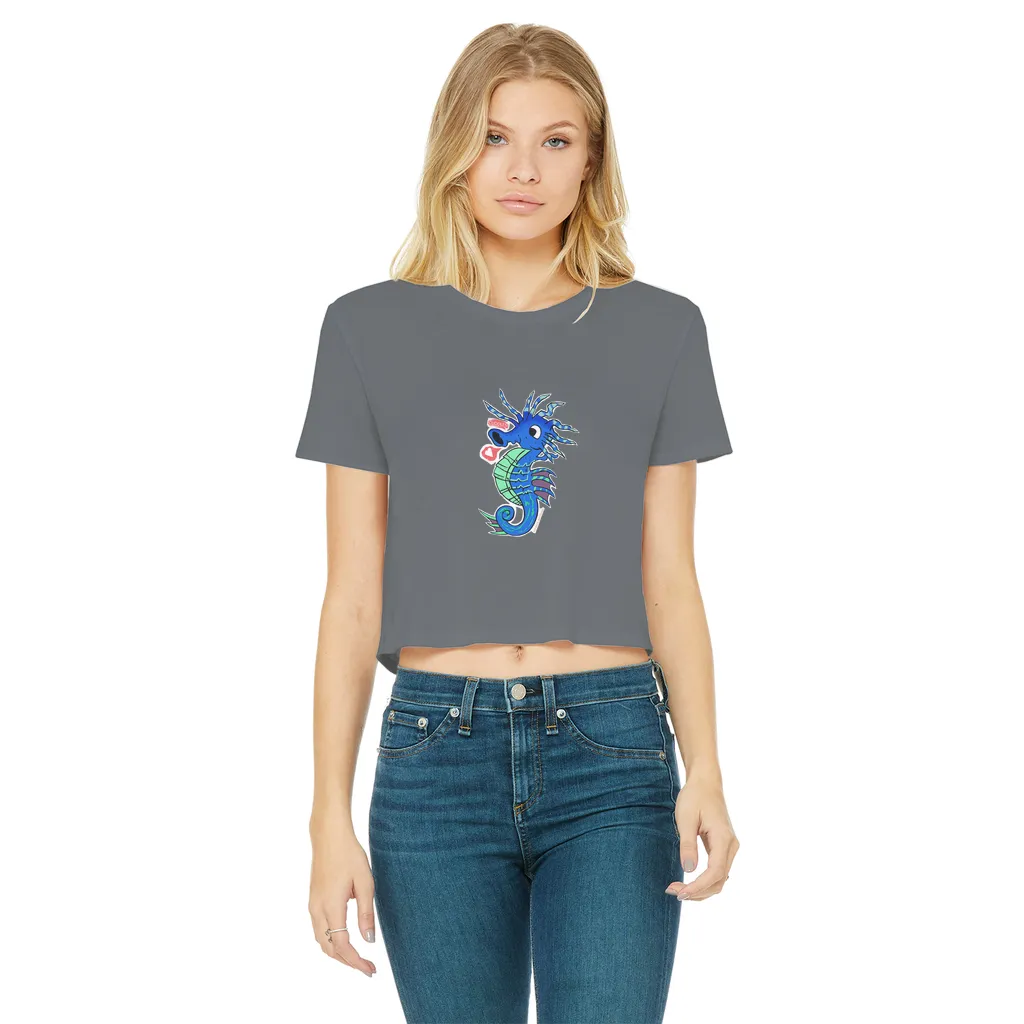 Scribblers the Seahorse Classic Women's Cropped Raw Edge T-Shirt