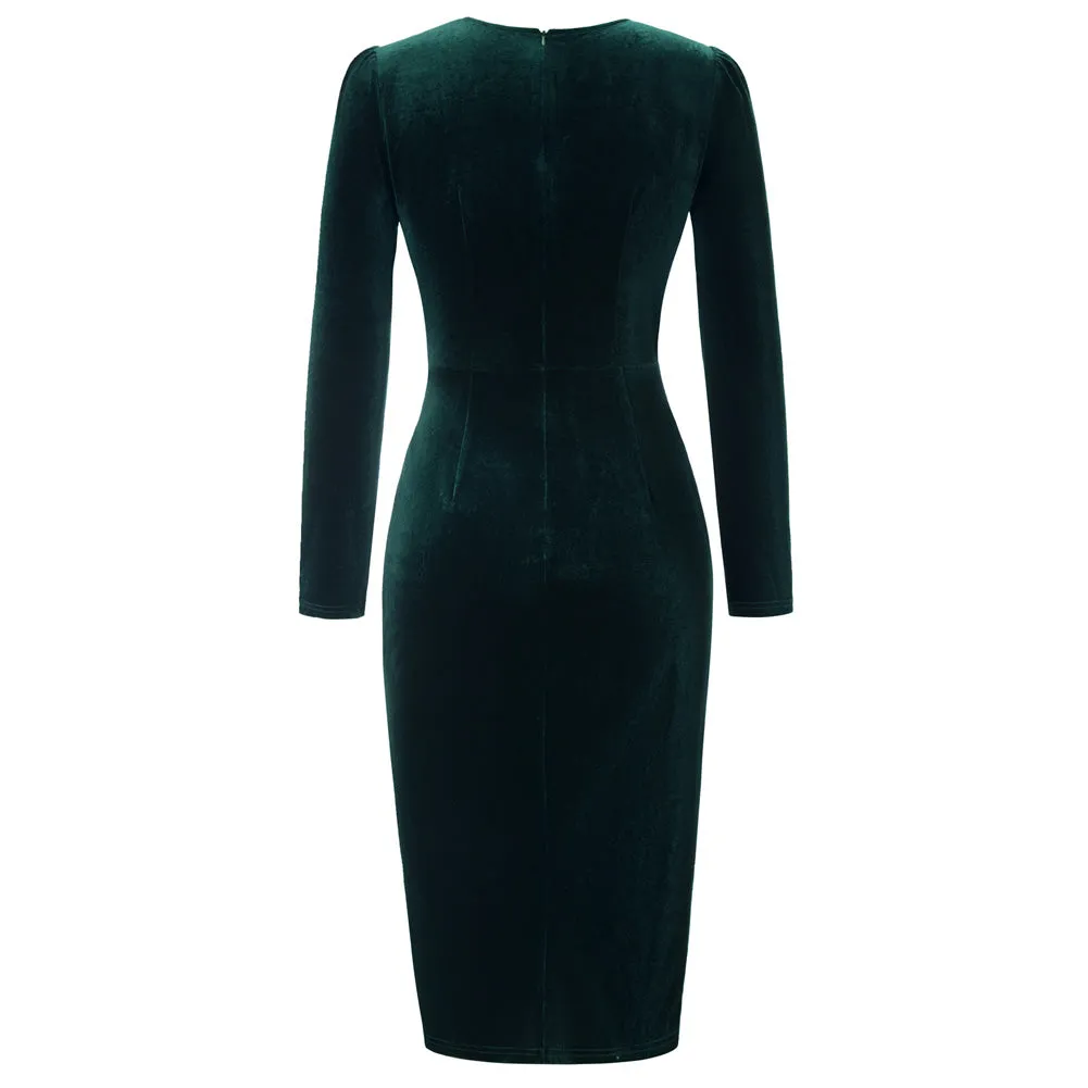 Seckill Offer⌛Velvet Dress Long Sleeve Sweetheart Neck Bodycon Dress