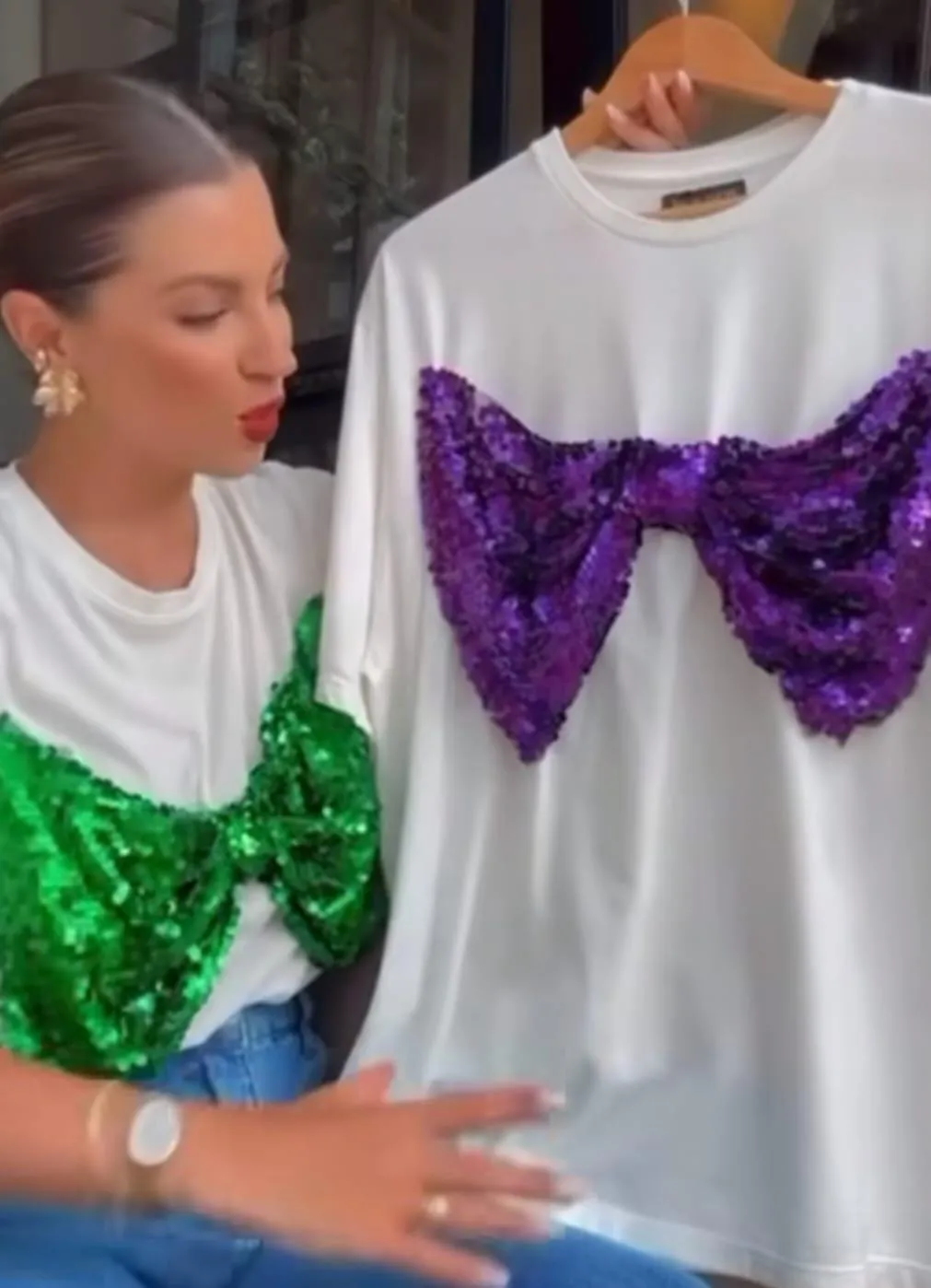 Sequin bow tshirt top