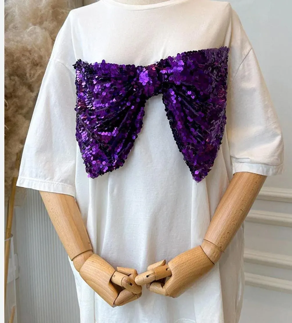 Sequin bow tshirt top