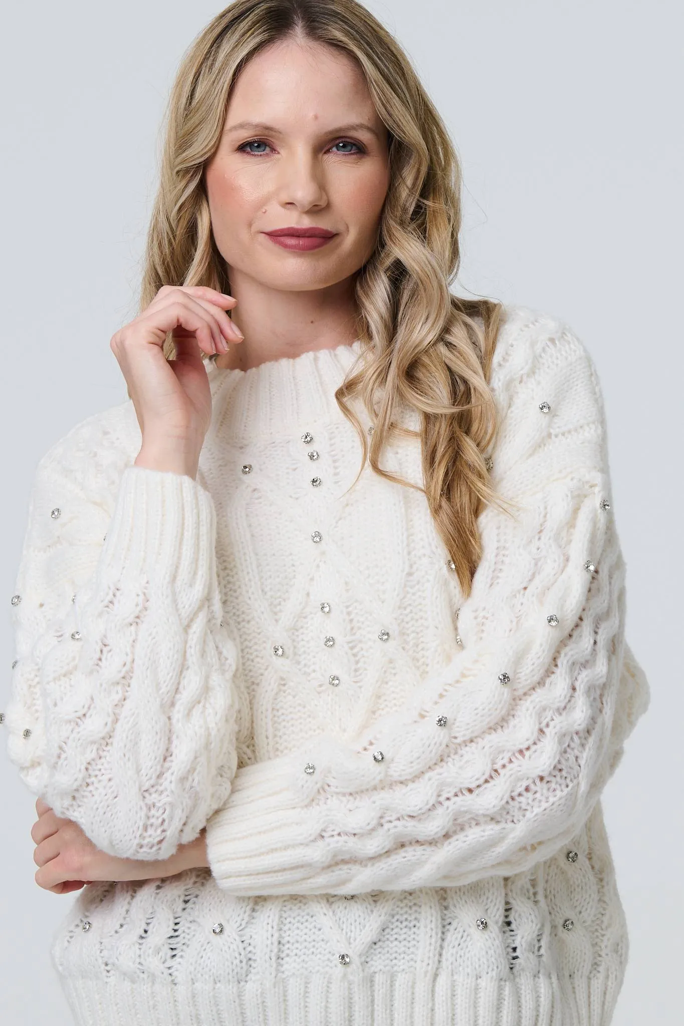 Sequin Embellished Cable Knit Jumper