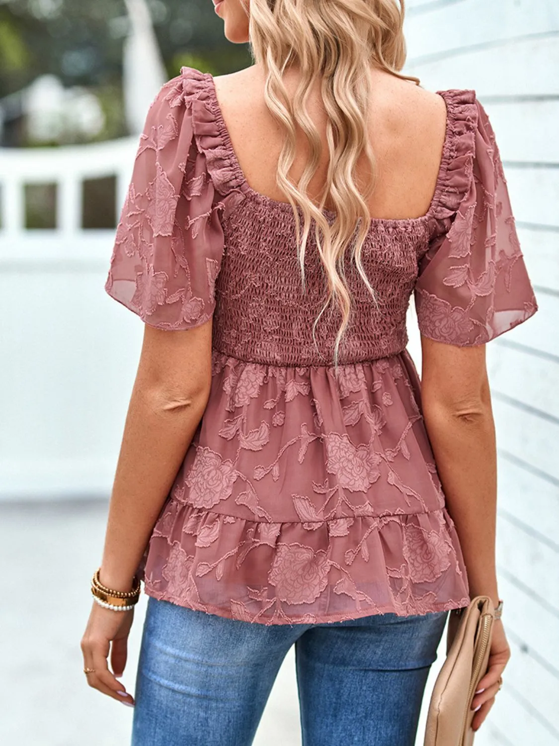 Smocked Square Neck Babydoll Blouse