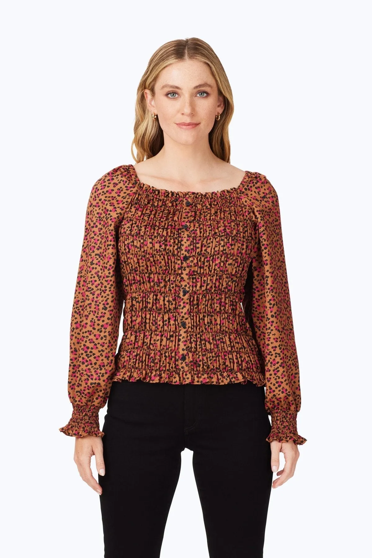 Smocked Wild Cheetah Blouse