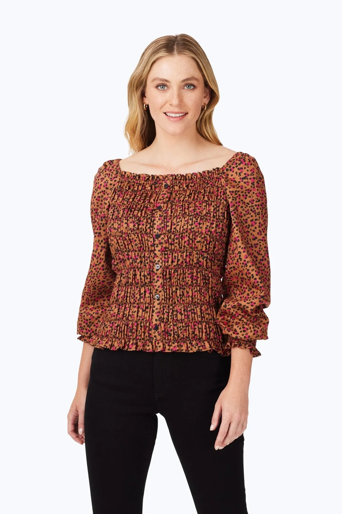 Smocked Wild Cheetah Blouse