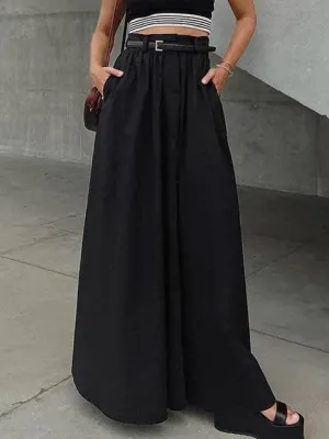 Solid Color Large Hem Ladies Maxi Skirt BSQ3958