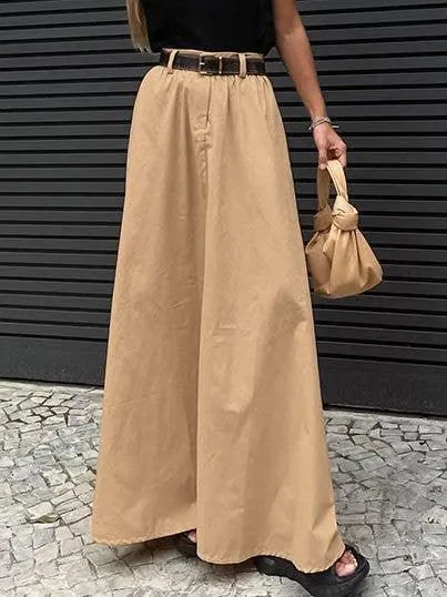 Solid Color Large Hem Ladies Maxi Skirt BSQ3958