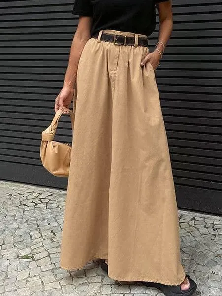 Solid Color Large Hem Ladies Maxi Skirt BSQ3958