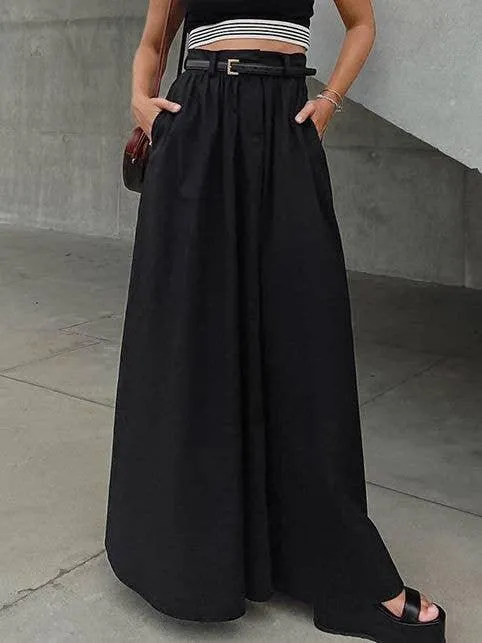 Solid Color Large Hem Ladies Maxi Skirt BSQ3958