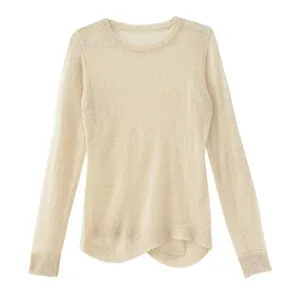 Solid Minimalist Knitting Sweaters For Women Round Neck Long Sleeve Irregular Hem Casual Sweater Female Fashion