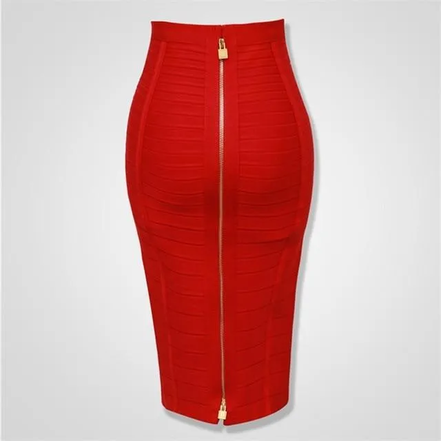 Solid Zipper Bandage Skirt