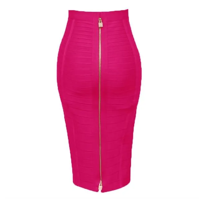 Solid Zipper Bandage Skirt