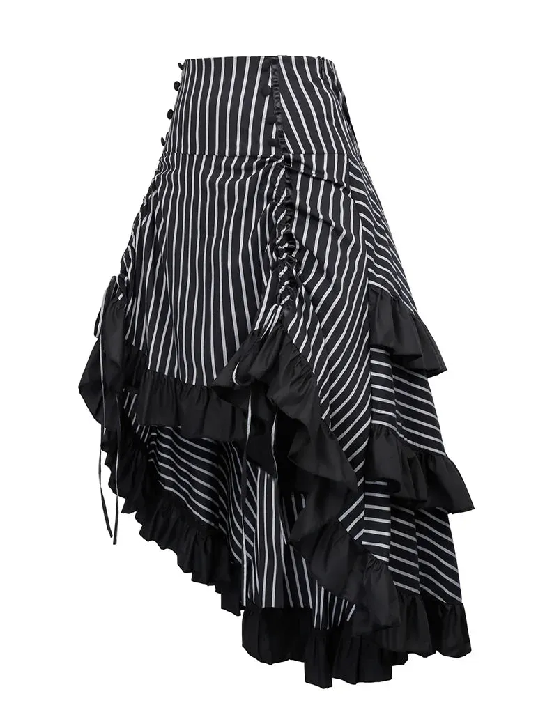 Steampunk Striped High Low Skirt Victorian Gothic Falda