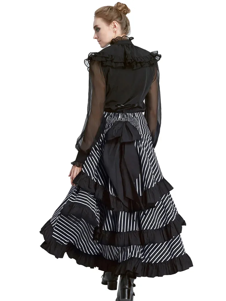 Steampunk Striped High Low Skirt Victorian Gothic Falda