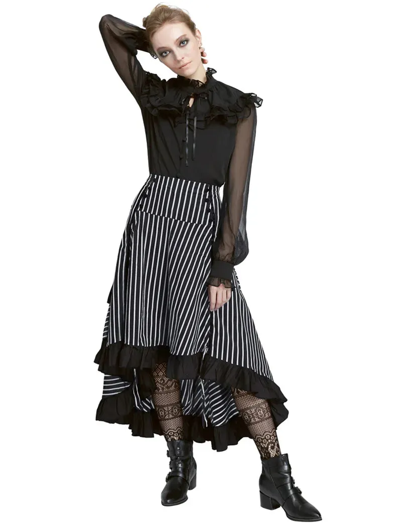 Steampunk Striped High Low Skirt Victorian Gothic Falda