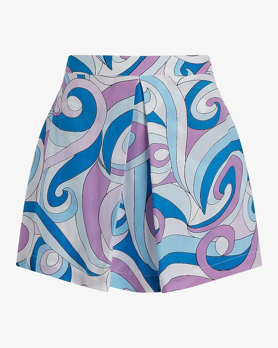 Super High Waisted Printed Mini Skort in Blue Print