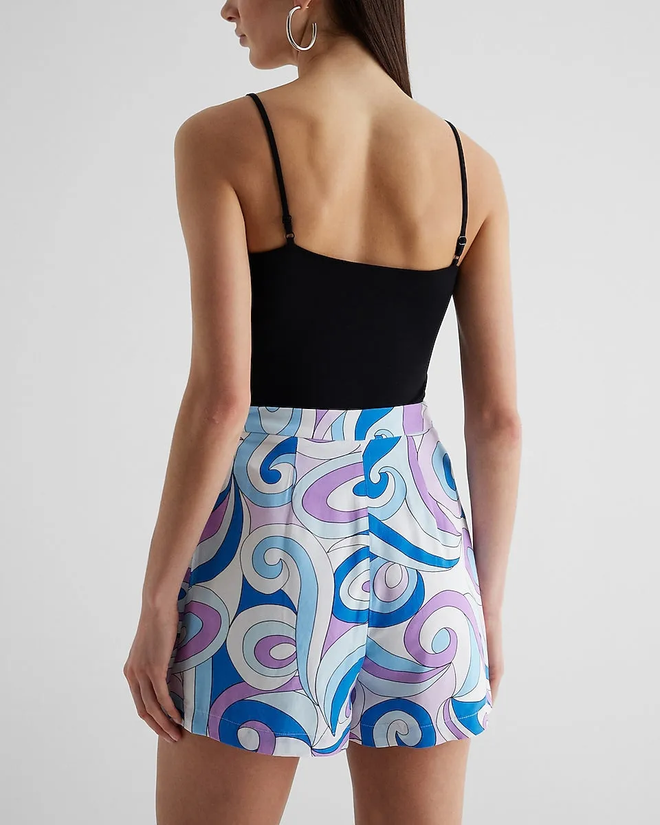 Super High Waisted Printed Mini Skort in Blue Print