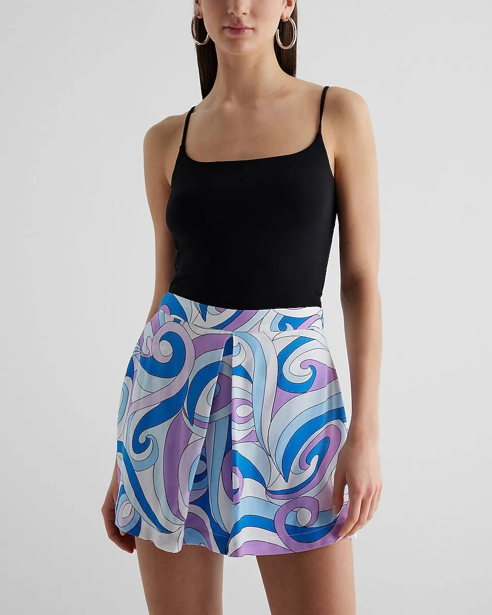 Super High Waisted Printed Mini Skort in Blue Print