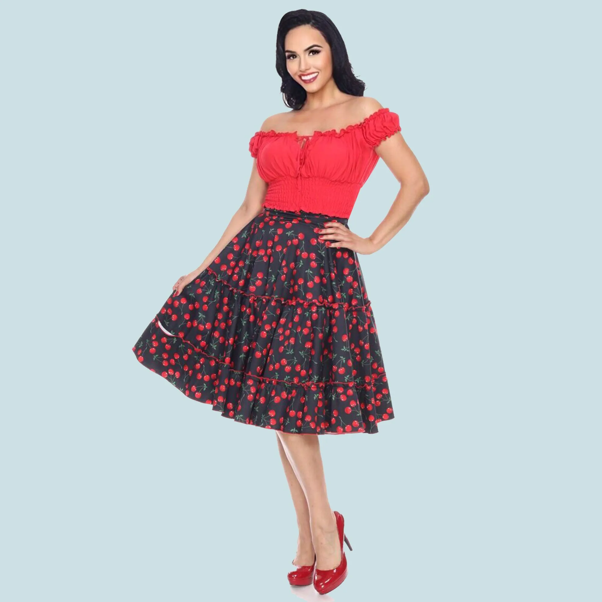 Sweet Cherry Cha Cha Skirt in Black