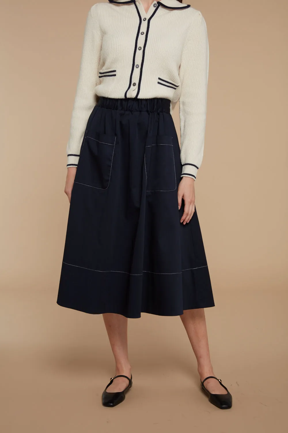 Taylor Elasticated Waist Skirt Navy