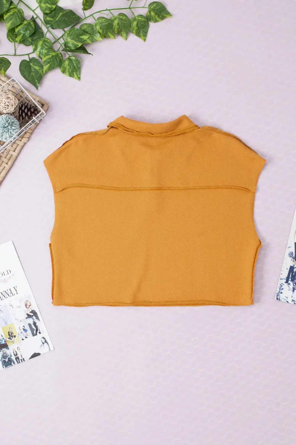 TEEK - Mustard Collared Neck Cap Sleeve T-Shirt