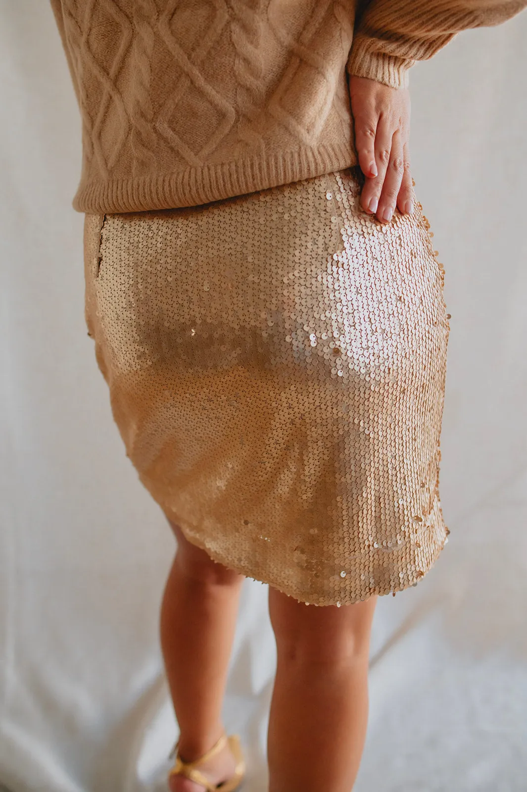 The Talk That Talk Sequin Mini Skirt - Rose Gold