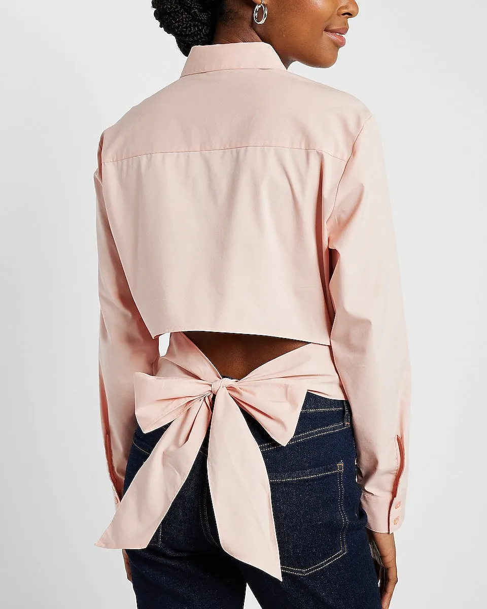 Tie Back Cropped Shirt in Pale Pink