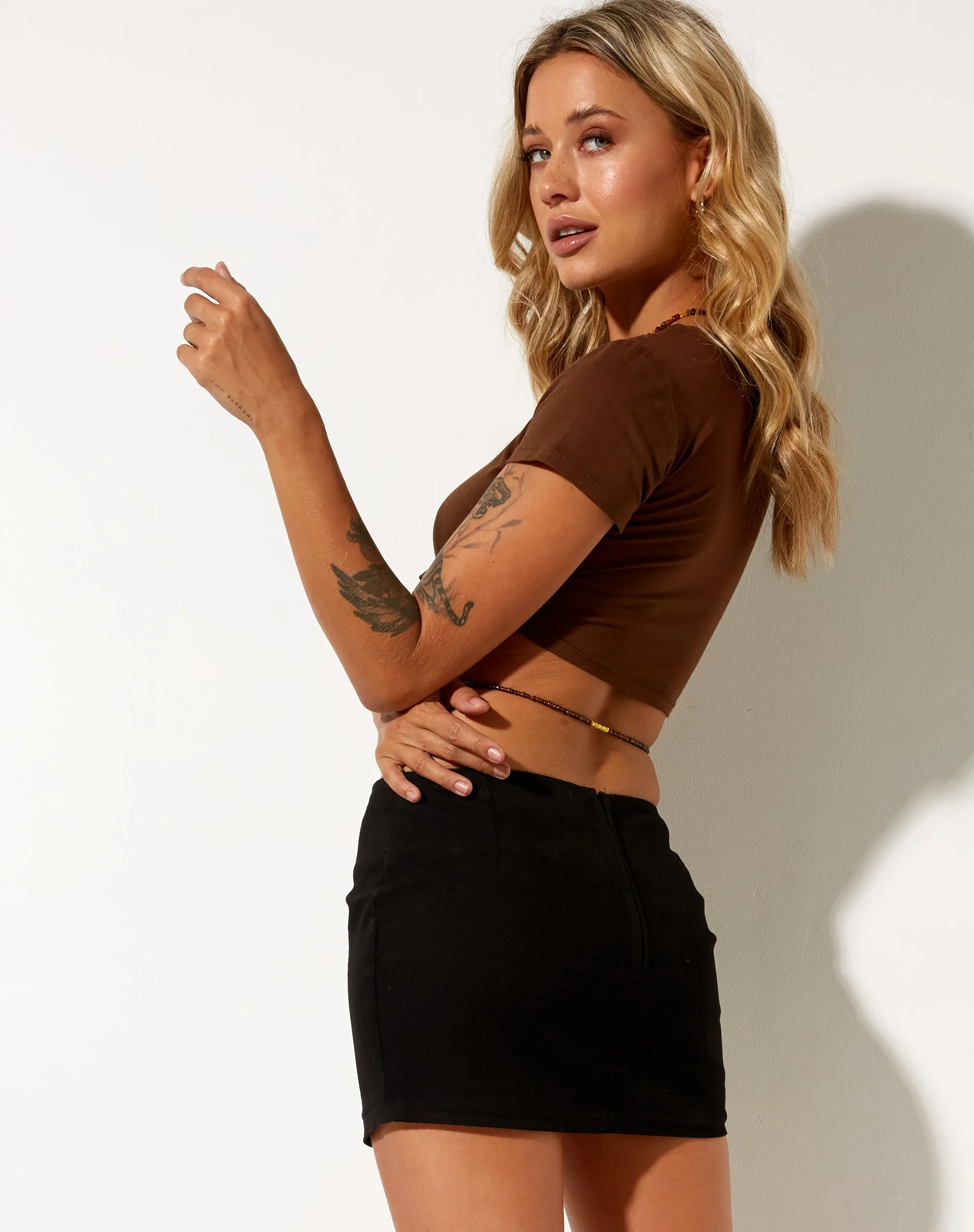 Tindy Crop Top in Cocoa Brown Yin and Yang