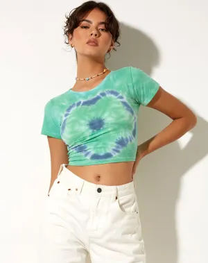 Tindy Crop Top in Green Blue Flower Tie Dye