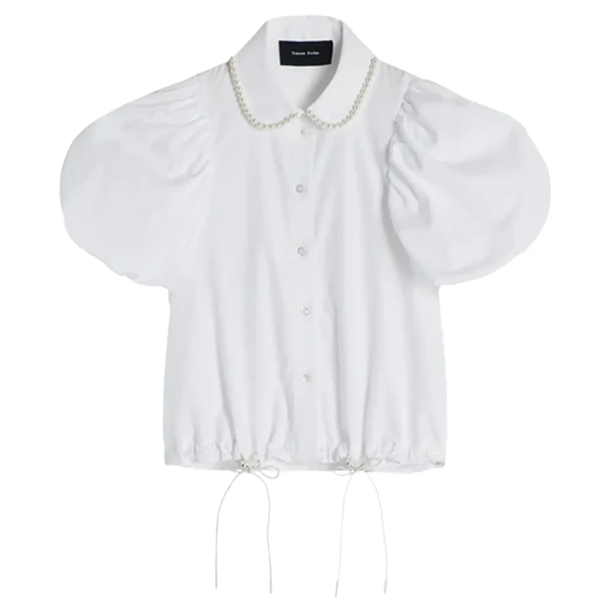 Toggle Detailed Puff Sleeve Cropped Shirt